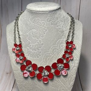 Double Chain 7 Flower with Rhinestones Gems Necklaces